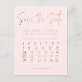 ばら色の金ゴールドの赤面のピンクのカレンダーの保存日付 案内ポストカード (正面)