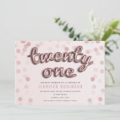 ばら色の金ゴールドの赤面のピンクのグリッターの第21誕生日 招待状 (スタンド正面)