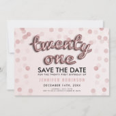 ばら色の金ゴールドの赤面のピンクのグリッターの第21誕生日 招待状 (正面)