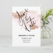 ばら色の金ゴールドの赤面のピンクの保存日付の水彩画カード セーブザデート (スタンド正面)