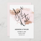 ばら色の金ゴールドの赤面のピンクの保存日付の水彩画カード セーブザデート (正面/裏面)