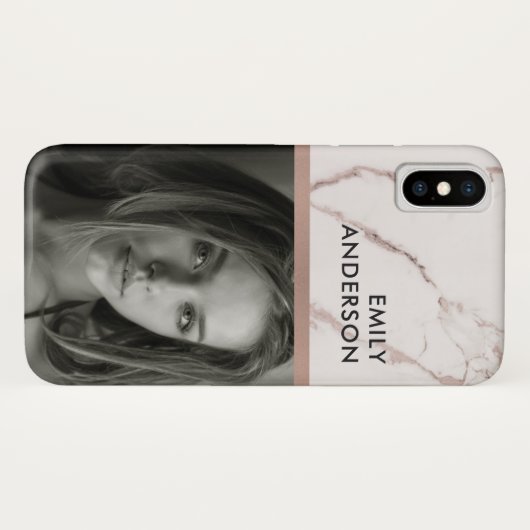 ばら色の金ゴールドの赤面のピンクの大理石の個人的な写真の挿入物 Case-Mate iPhoneケース (裏面(横))