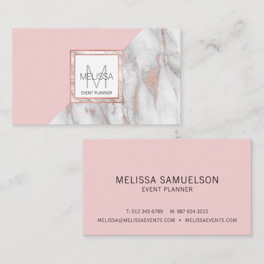 ばら色の金ゴールドの赤面のピンクの大理石の灰色のフェミニン 名刺 (正面/裏面)
