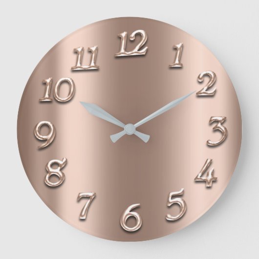 ばら色の金ゴールドの赤面の金属の細いアイボリーのアラビア数 ラージ壁時計 (正面)