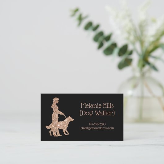 ばら色の金ゴールドの輝きのかわいらしいドッグウォーカーペット付き添い 名刺 (スタンド正面)