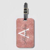 ばら色の金ゴールドの輝きのモノグラムの名前 ラゲッジタグ (正面縦)