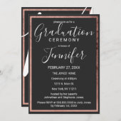 ばら色の金ゴールドの輪郭のボーダーシンプルで黒い卒業 招待状 (正面/裏面)