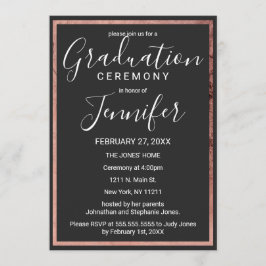 ばら色の金ゴールドの輪郭のボーダーシンプルで黒い卒業 招待状