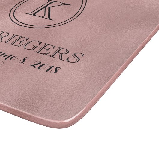 ばら色の金ゴールドの金属大理石のモノグラムの結婚式 カッティングボード (角)