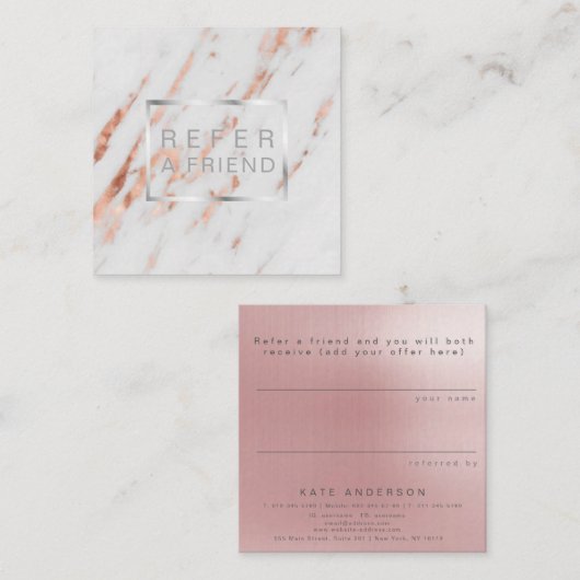 ばら色の金ゴールドの銀の大理石の顧客の紹介 スクエア名刺 (正面/裏面)