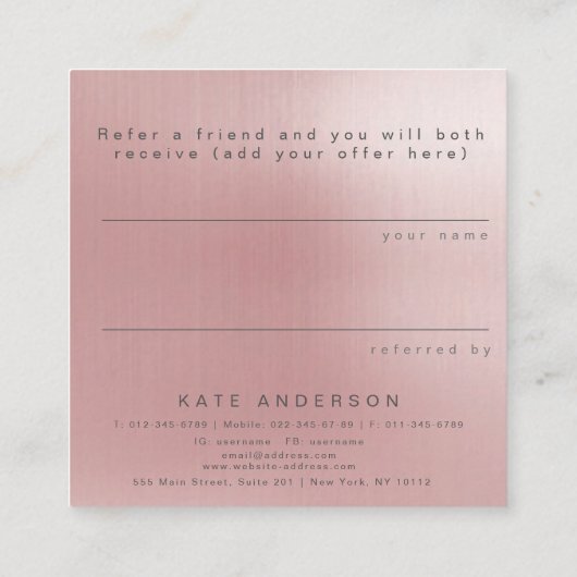 ばら色の金ゴールドの銀の大理石の顧客の紹介 スクエア名刺 (裏面)