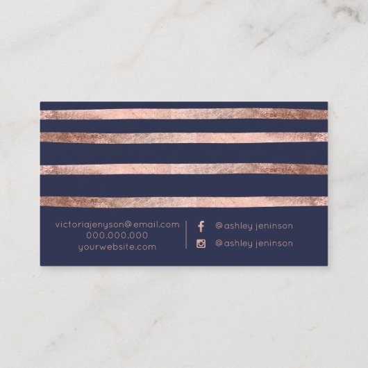 ばら色の金ゴールドの青い縞の毛の化粧のタイポグラフィ 名刺 (裏面)