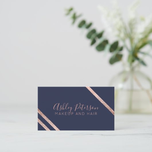 ばら色の金ゴールドの青い縞の毛の化粧のタイポグラフィ 名刺 (スタンド正面)