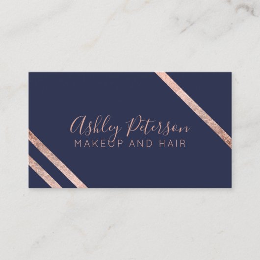 ばら色の金ゴールドの青い縞の毛の化粧のタイポグラフィ 名刺 (正面)