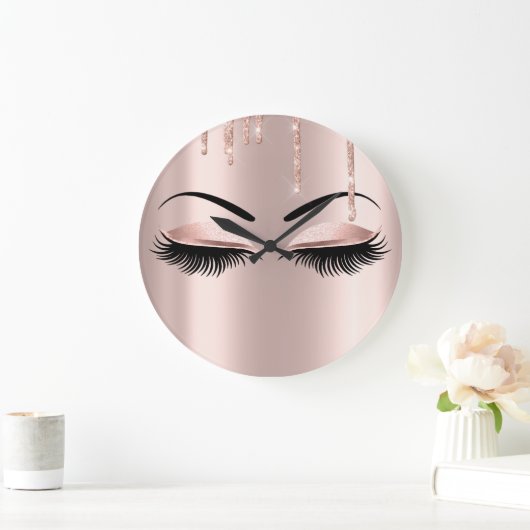ばら色の金ゴールドの額の鞭のグリッターの滴りの赤面のグリッター ラージ壁時計 (ホーム)
