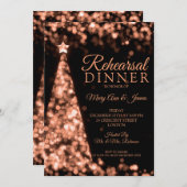 ばら色の金ゴールドの黒のクリスマスの結婚式のリハーサルの夕食 招待状 (正面/裏面)