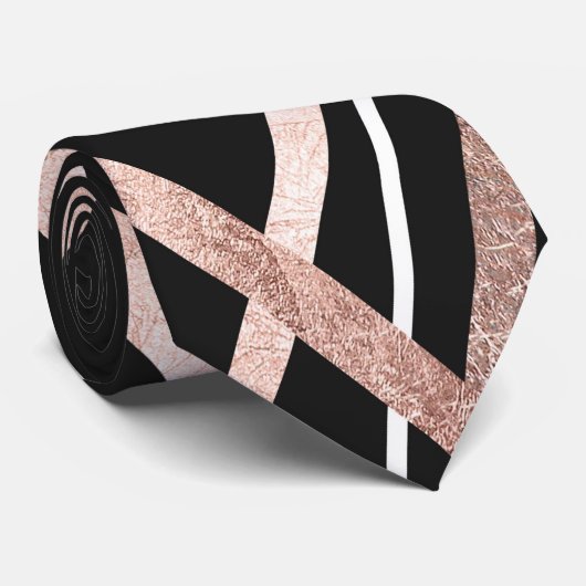 ばら色の金ゴールドの黒の線形三角形の抽象芸術パターン ネクタイ (ロール)