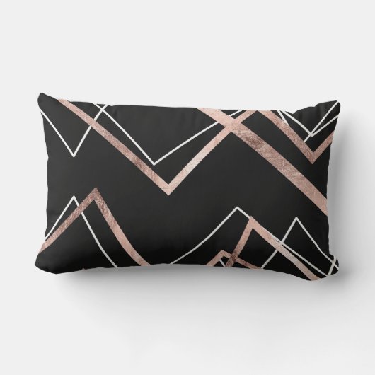ばら色の金ゴールドの黒の線形三角形の抽象芸術パターン ランバークッション (裏面)