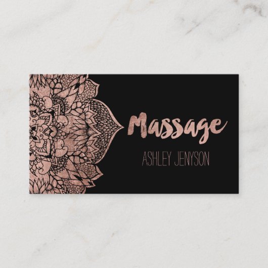 ばら色の金ゴールドのbohoの花の曼荼羅のマッサージのタイポグラフィ 名刺 (正面)