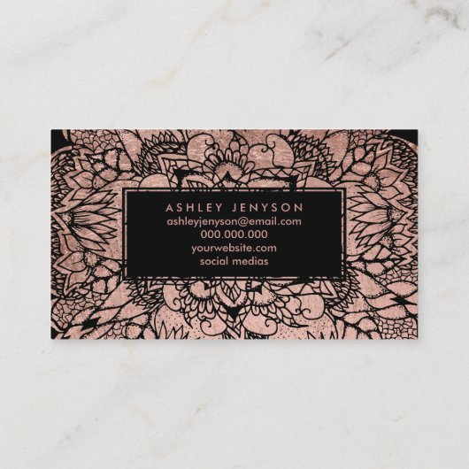 ばら色の金ゴールドのbohoの花の曼荼羅の額のタイポグラフィ2 名刺 (裏面)