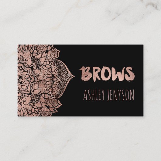 ばら色の金ゴールドのbohoの花の曼荼羅の額のタイポグラフィ2 名刺 (正面)