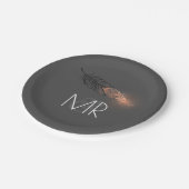 ばら色の金ゴールドは羽のエレガントな灰色の結婚式を浸しました ペーパープレート (アングル)