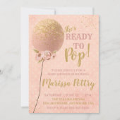 ばら色の金ゴールドをぽんと鳴らすこと準備ができた気球のベビーシャワー 招待状 (正面)