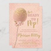 ばら色の金ゴールドをぽんと鳴らすこと準備ができた気球のベビーシャワー 招待状 (正面/裏面)