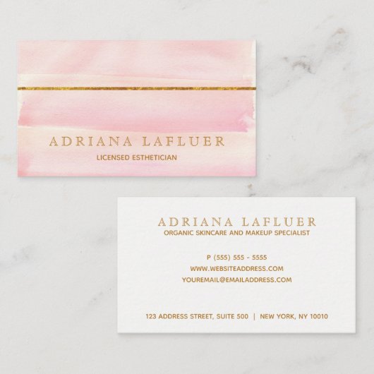 ばら色の金ゴールドエレガントな日のスパおよびサロンのピンク 名刺 (正面/裏面)