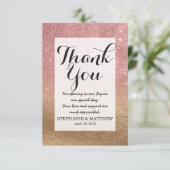 ばら色の金ゴールドグリッターによって砕かれるホイルのグラデーションな勾配 サンキューカード (スタンド正面)