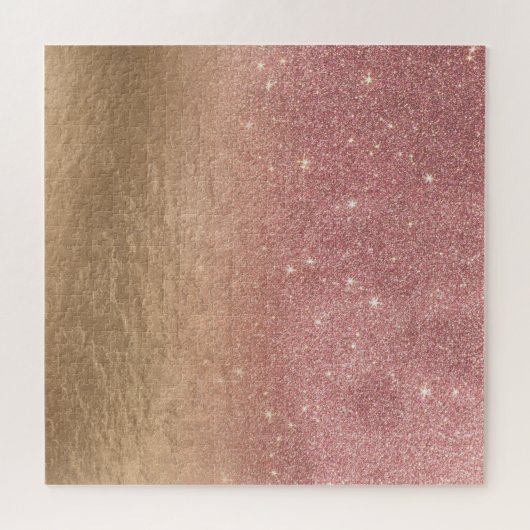 ばら色の金ゴールドグリッターによって砕かれるホイルのグラデーションな勾配 ジグソーパズル (横)
