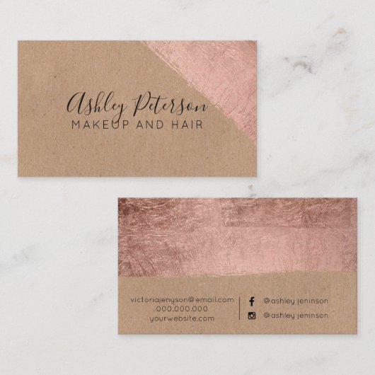 ばら色の金ゴールドブラシストローククラフトの毛の化粧のタイポグラフィ 名刺 (正面/裏面)
