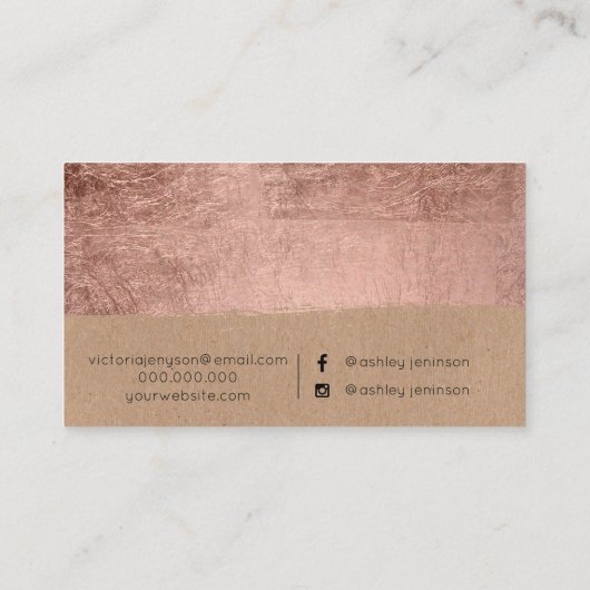 ばら色の金ゴールドブラシストローククラフトの毛の化粧のタイポグラフィ 名刺 (裏面)