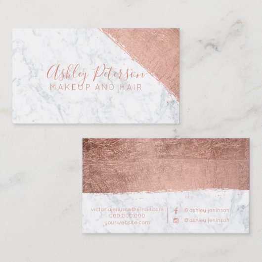 ばら色の金ゴールドブラシストローク大理石の化粧のタイポグラフィ 名刺 (正面/裏面)
