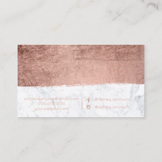 ばら色の金ゴールドブラシストローク大理石の化粧のタイポグラフィ 名刺 (裏面)