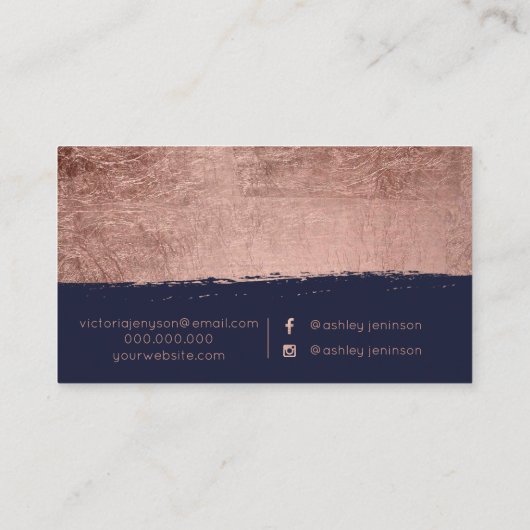 ばら色の金ゴールドブラシストローク海軍毛の化粧のタイポグラフィ 名刺 (裏面)