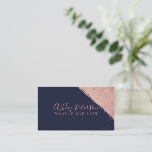 ばら色の金ゴールドブラシストローク海軍毛の化粧のタイポグラフィ 名刺 (スタンド正面)