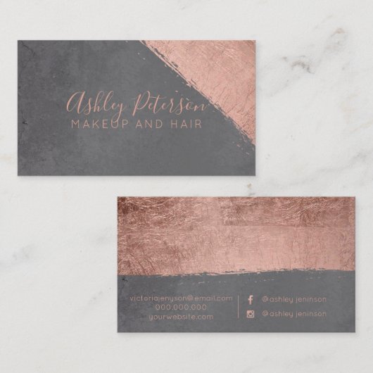ばら色の金ゴールドブラシストローク灰色の毛の化粧のタイポグラフィ 名刺 (正面/裏面)
