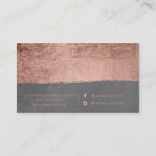 ばら色の金ゴールドブラシストローク灰色の毛の化粧のタイポグラフィ 名刺 (裏面)