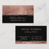 ばら色の金ゴールドブラシストローク黒髪の化粧のタイポグラフィ 名刺 (正面/裏面)