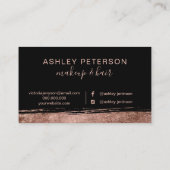 ばら色の金ゴールドブラシストローク黒髪の化粧のタイポグラフィ 名刺 (裏面)