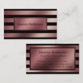 ばら色の金ゴールドホイルおよび黒い縞模様 名刺 (正面/裏面)