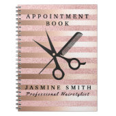 ばら色の金ゴールドホイルのはさみおよび櫛のロゴの美容師 ノートブック (正面)
