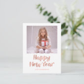 ばら色の金ゴールドホイルの明けましておめでとうの写真の郵便はがき シーズンポストカード (スタンド正面)