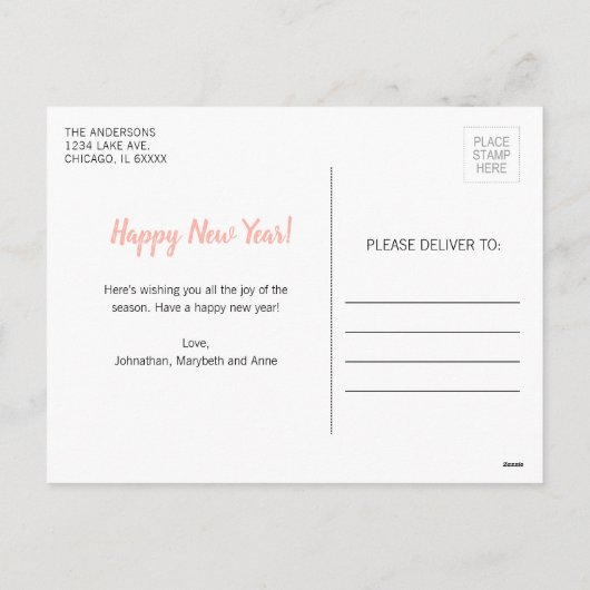 ばら色の金ゴールドホイルの明けましておめでとうの写真の郵便はがき シーズンポストカード (裏面)