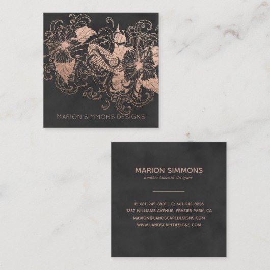 ばら色の金ゴールドホイルの花のコイの正方形ビジネス スクエア名刺 (正面/裏面)