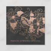 ばら色の金ゴールドホイルの花のコイの正方形ビジネス スクエア名刺 (正面)