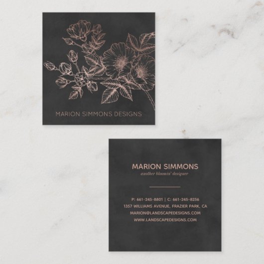 ばら色の金ゴールドホイル花の正方形ビジネス スクエア名刺 (正面/裏面)