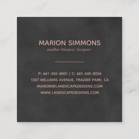 ばら色の金ゴールドホイル花の正方形ビジネス スクエア名刺 (裏面)