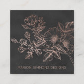 ばら色の金ゴールドホイル花の正方形ビジネス スクエア名刺 (正面)